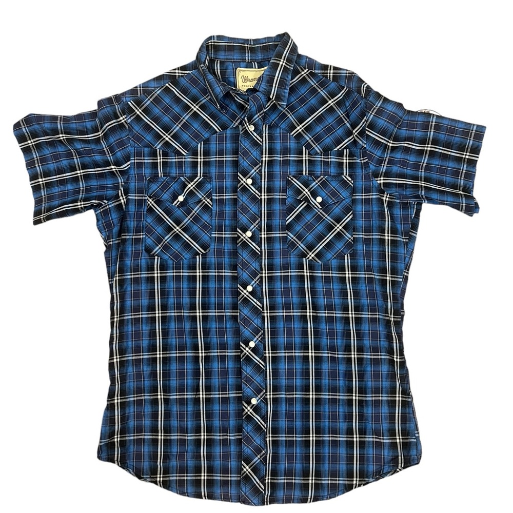Wrangler Western Blue Plain Short Sleeve with Pearl Snaps